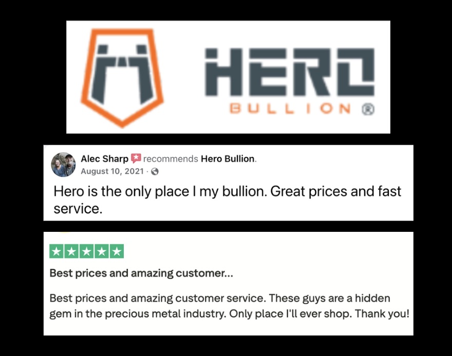 Hero Bullion logo and two positive reviews