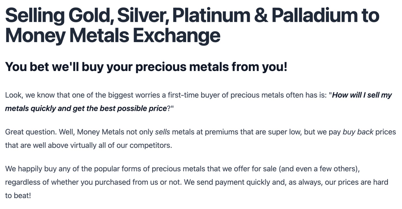 Image from the website about the Money Metals Exchange buy back program