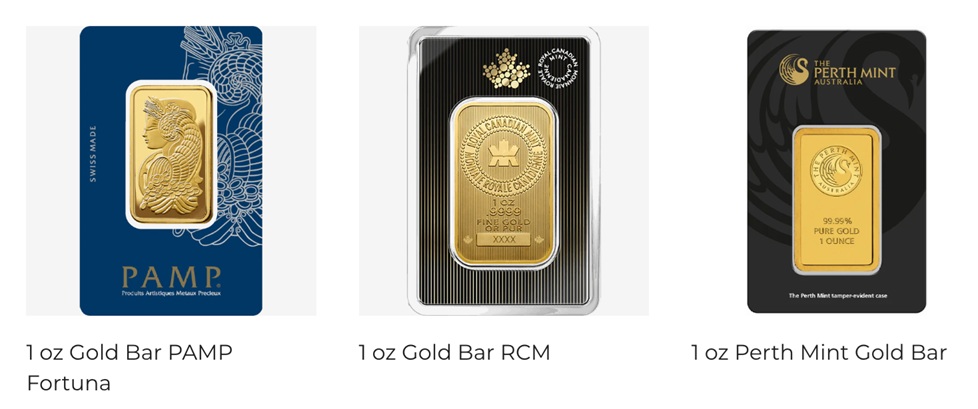 Gold bars available from UCB including Perth Mint Gold Bar