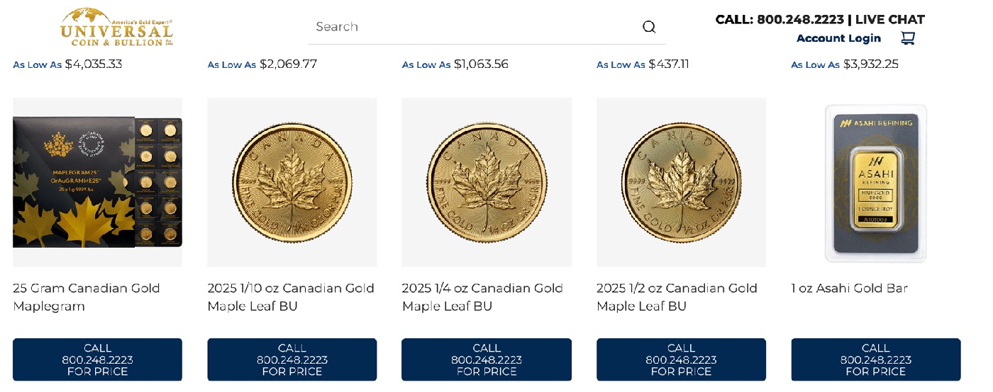 Gold options from Universal Coin & Bullion available for purchase