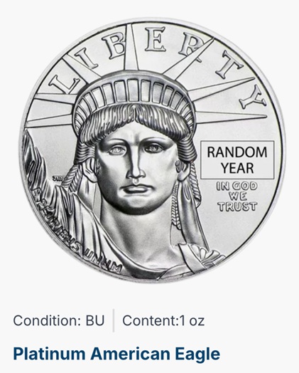 Platinum 1oz American Eagle coin available from Orion Metal Exchange